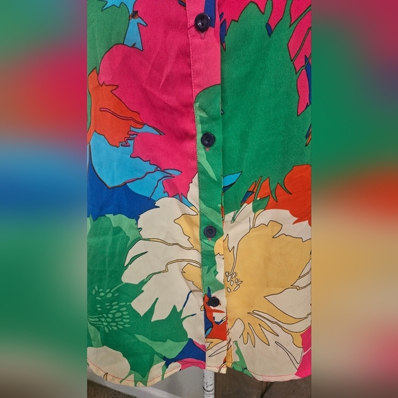 CUPSHE Tropical Collared Button-Up Tank In Bright Shades Pink/blue Multi. S NWT - Picture 8 of 11